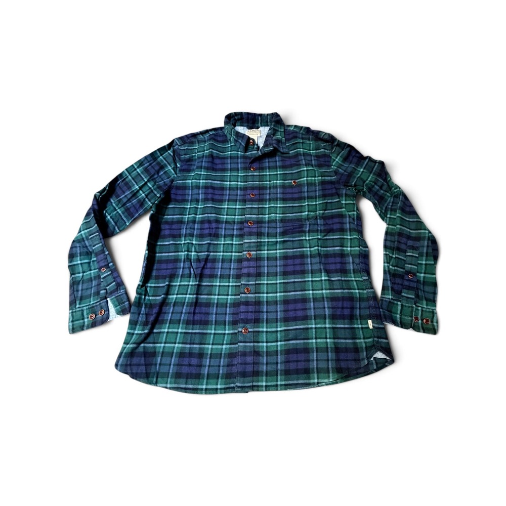 L.L.Bean Mens‎ Plaid Button Down Shirt Green Blue M Cotton Blend Traditional Fit
